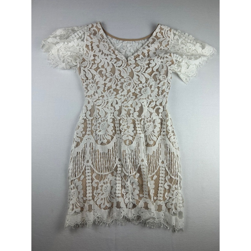 Lulus Lace Dress Women M White Floral V-Neck Short Sleeve Lined - Picture 2 of 9